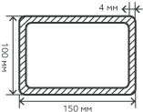 Труба нержавеющая 150,0х100,0х4х6000 мм.  AISI 304 (08Х18Н10) электросварная, профильная, матовая